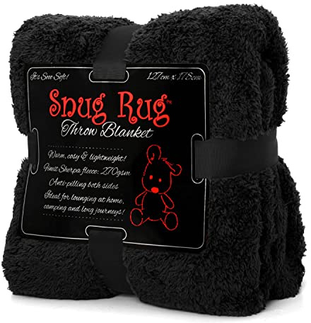 Snug Rug Special Edition filtar lyxig sherpa fleece 127 x 178 cm (50 x 70 tum) soffa filt (svart)