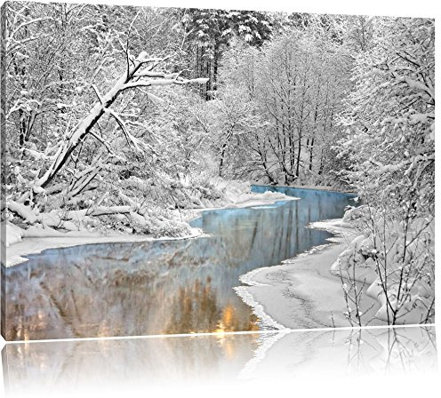 Pixxprint Atemberaubende Winterlandschaft, Größe: 120x80cm, Leinwandbild, fertig gespannt, Wandbild, Dekoration, Kunstdruck, kein Poster