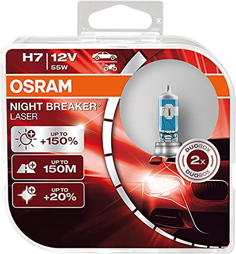 2x Osram H7 55W 12V PX26d Night Breaker Laser +150% Next Generation 64210NL-HCB hell Weiß White Ersatz Scheinwerfer Halogen Auto Lampe - E-geprüft