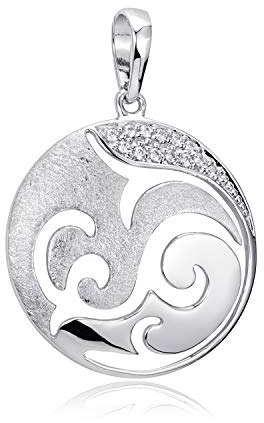MATERIA Damen Kettenanhänger rund Silber 925 - Anhänger Ornamente floral matt + rhodiniert in Box KA-455-Silber_ohne Kette