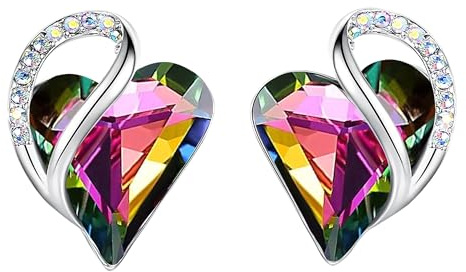 Leafael Infinity Kärlekshjärta Örhängen med Rainbow Black Läkande sten Kristall för skydd, damgåvor, silverton