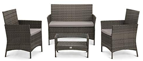 SVITA Brooklyn Gartenmöbel Poly Rattan Sitzgruppe Essgruppe Set Sofa-Garnitur Lounge Grau