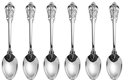 Silber Besteck-Set Barock, Antik Look, aus 18/10 Edelstahl Spiegelpolierte, ideal für Haus, Küche, Restaurant, Hochzeit, Partys, Nachmittagstee, Tafellöffel 6-teiliges, Länge 20.2cm