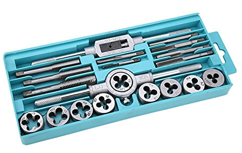 Set di maschi e filiere 20 pezzi Kit di maschi e filiere in lega di acciaio per utensili con custodia M3-M12 per tagliare filettatura esterna e interna