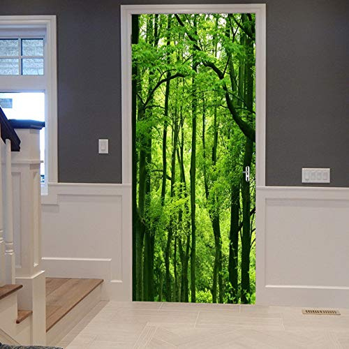 A.Monamour Türtapete Selbstklebend Türfolie Türposter 3D Natur Landschaft Grüne Bäume Wald Druck Vinyl Folie Türdeko Tapete Wandbild Türaufkleber Türtattoo 90 x 200 cm