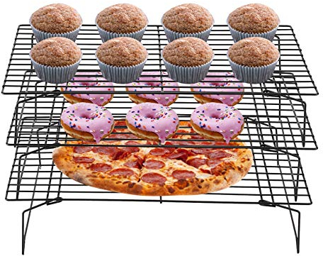Cooling Racks for Baking, 3 Tier Stackable Nonstick Carbon Steel Baking Cooling Grill Tray Baking Rack Stacker for Biscuit Cake Bread, Oven Rack Large with No Artificial Coatings