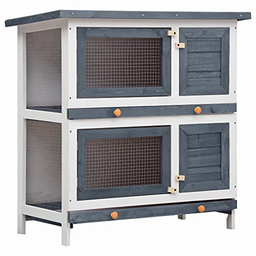 YITHOPI Kaninchenstall 4 Türen Kleintierhaus Outdoor Doppelstockhaus Witterungsbeständig Hasenstall Kleintierstall Kaninchenstall Hasenkäfig Stall Kaninchen Meerschweinchen Tierstall Grau Holz