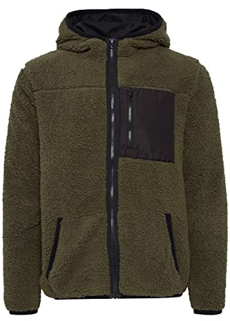 ! Solid SDLuka fleecejacka för män, övergångsjacka, fleecejacka med teddypäls med huva, normal passform, bröstficka, normal passform, storlek: XL, färg: murgröna grön (190512)