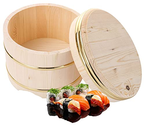 Grande Hangiri in Legno Terrina Sushi Oke Barile Di Riso Con Coperchio, Cucina Domestica Contenitore Di Cibo, 1 Pezzo,Small