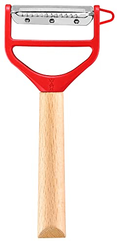 Opinel - Eplucheur T-DUO - Manche en Bois de Hêtre - Double Lame Inox - Epluche-Légumes, Préparation de Juliennes - Idéal pour Droitiers et Gauchers - Rouge