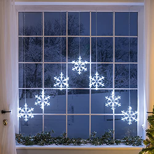 CHRISTOW Christmas Snowflake Curtain Lights, 1m x 1m, White LEDs