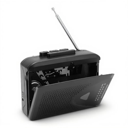 AM FM Radio Kassettenrekorder, Tragbarer Kassettenspieler Tape Player mit Clear Speake, 2AA Batterie oder USB-Netzteil, für Drinnen und Draußen, Schwarz