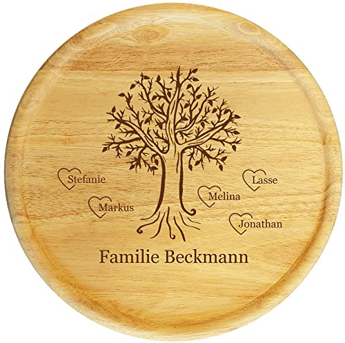 Sterngraf Holz-Teller Stammbaum, 32 cm mit Gravur (Namen) personalisierter Servier- / Dekoteller Lebensbaum - Geschenk-Idee für Eltern zu Geburtstagen, Weihnachten, Motiv S7