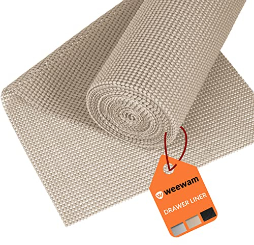WEEWAM Rollo de Alfombrilla Antideslizante para Cajones de Cocina, 60 x 300 cm (XXL) Forro EVA para Muebles de Cocina, Tapete Protector Armarios Cajones Estantes, Sostenible y Impermeable (Beige)