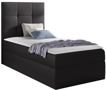 Mirjan24 Boxspringbett Minvan II mit Bettkasten für Kinderzimmer, Bett mit Polsterkopfteil, Bonell-Matratze, Topper, Polsterbett, Bettgestell für Schlafzimmer (Soft 020, 100 x 200 cm, Seite: Links)