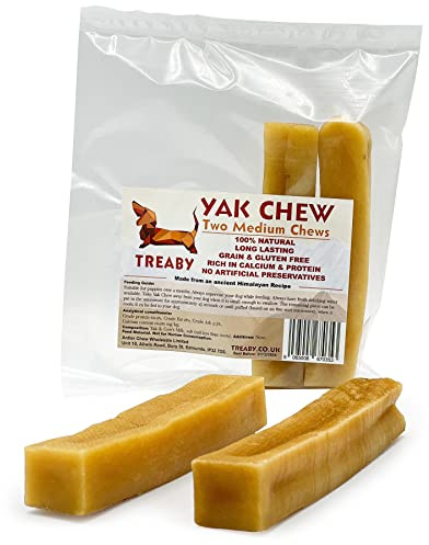 Treaby Himalayan Yak Milk Chews – Medium Dental Sticks for Dogs & Puppies (2 Pack, 79–90g each, 13cm) | Long-Lasting Natural Dog Treats | Grain-Free, Protein-Rich & Healthy Chews for Dental Support