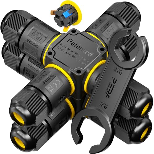 PEBA® Connecteurs de Câbles Étanches IP68 - Boîte de jonction 4 voies - 3 Fils - Raccord extérieur étanche pour jardin - Dérivation de câble Ø4-12mm - Boîtier électrique extérieur étanche et sécurisé