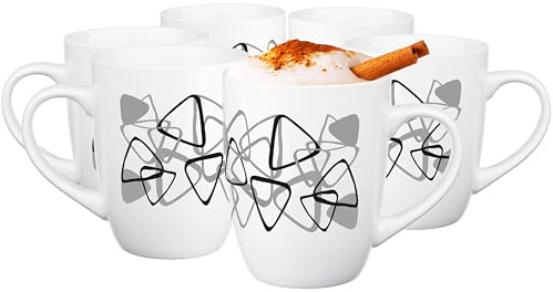 Glasmark Krosno Set De Tazas De Porcelana 6X300 Ml Taza Para Beber Taza De Café Taza De Té Taza De Jugo Blanco