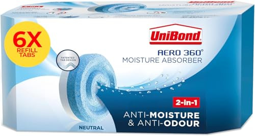 UniBond Aero 360° Moisture Absorber Neutral Refill Tabs, 6 x 450 g | Ultra-Absorbent and Odour-Neutralising, Condensation Absorber, Compatible with Aero 360° Dehumidifier