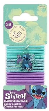 Disney Stitch - Feines Gummiband mit einem Zauber Lilo & Stich - Los 15 Teile - ohne Metallbefestigung - ideal für kleine Mädchenhaare - Frauenhaarzubehör, Mädchen, Kind