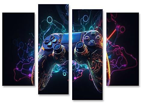islandburner Bild auf Leinwand Leuchtendes Neonlicht Gamepad Ki Erzeugt Bilder Wandbilder Poster JCEO-4erP