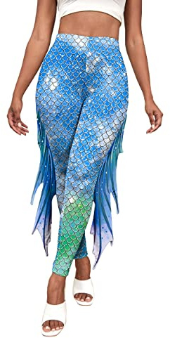 Kuukaas Meerjungfrau Leggings Damen Push Up Halloween Leggings Damen Hohe Taile für Fasching Karneval Kostüm