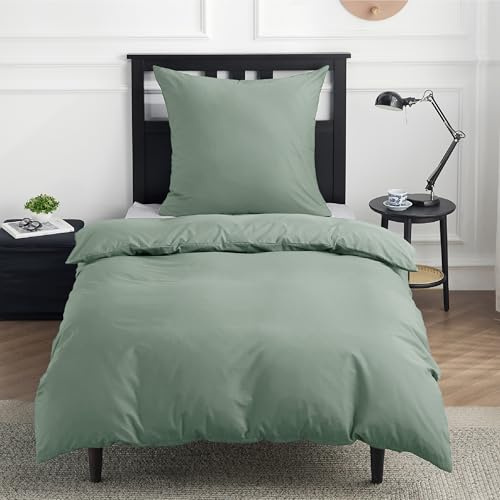BEDSURE Bettwäsche 135x200 Baumwolle 2tlg. - Grün Set 1x 80x80 Kissen | 100% Baumwolle Bettwäsche-Sets mit Reißverschluss, OEKO-TEX Zert, Weich, Sicher, Atmungsaktiv, Hautfreundlicher Komfort
