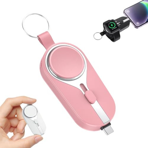 KeyPact Duo,Keypact Duo for IPhone,Keychain Rechargeable,2-in-1 Portable Rechargeable Keychain,Keychain Portable Charger,2000 MAh Emergency Mobile Power Bank (Type-C,Pink)