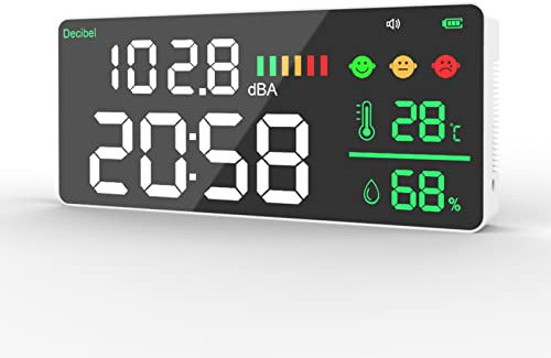 Kethvoz Decibel Meter Digital Sound Level Tester, Wall Mount Clock Monitor Noise dB Display Humidity Temperature with 11inch LED Screen, Decibel Reader for Classroom Studio Hospital