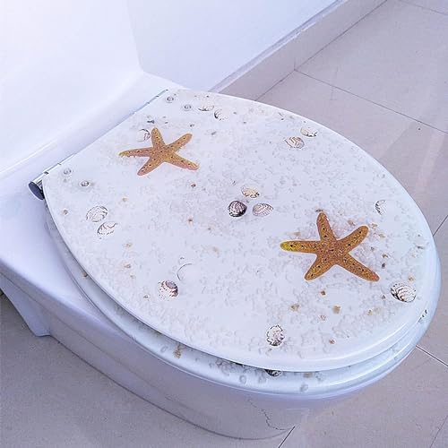 Toilettendeckel Mit Absenkautomatik Lila, Blau, Weiß, Klodeckel, Verdicken WC Sitz, Klobrille 3D-effekt Delfine, Seesterne, Echte Muscheln Und Sand, Schnelle Demontage, Einfach Zu Montieren (F)