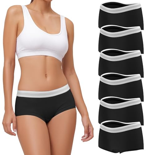 Desanlapi Boxershorts Damen Baumwolle Hipster Unterwäsche Damen Pantys Unterhosen Frauen Hotpants mit Stretch Bund Atmungsaktive Sportunterwäsche Schwarz 6er Pack S