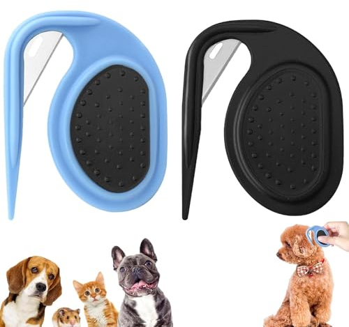 WANWEN 2 Stück Pet Knotting Comb, Entfilzungsmesser Katze, Entfilzer mit Stahlklinge, Fell-Entwirrer Entfilzungskamm für Hunde entfernt Unterwolle & Verfilzungen Knotenkamm Beauty-Tools (B)