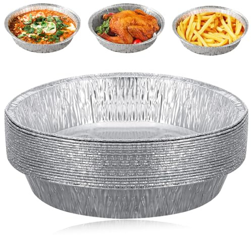 Taasmoog Air Fryer Liners Aluminum Foil, 8 Inch Rotundity Foil Baking Trays Foil Food Containers Foil Trays for Air Fryers(30 Pcs)
