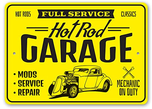 Full Service Hot Rods Classic Garage Mechanic Aluminum Sign - 10 x 14