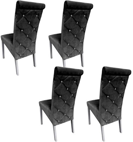Ares Meble Esszimmerstühle 4er Set K6 - Dining Chair - Esstisch Stühle, Esszimmerstuhl Holz - Küchenstühle, Wohnzimmer Stühle - Polsterstuhl Esszimmer - Essen Stuhl - Samt Schwarz - Weiß