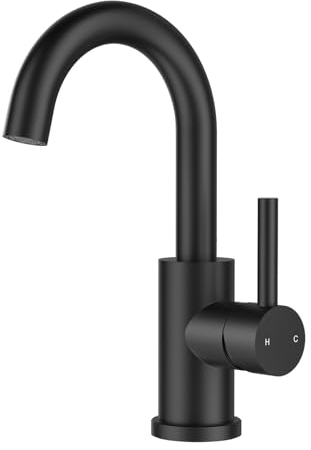 FORIOUS Rubinetto Bagno/Cucina Girevole 360°, Miscelatore Nero Acqua Calda/Fredda con Altezza 9,84'', Miscelatore in Acciaio Inossidabile,Installazione Facile per Bagno, Lavandino, Piccola Cucina