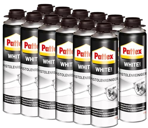 Pattex White Line Pistolenreiniger, Sprühflasche zur effektiven Reinigung von frischem bzw. unausgehärtetem PU Schaum, Drucksprüher für Schaumpistolen & Oberflächen, 12x500ml