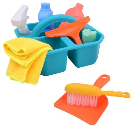 9PC Kids Cleaning Set Includes Organiser Caddy Housekeeping Household Cleaning Pretend Play Educational Role Play Toys for Children Boys Girls