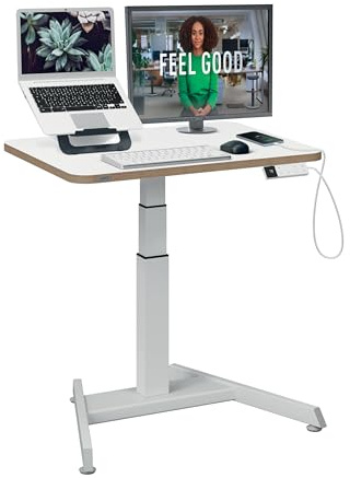 LEITZ Ergo Compact Workstation Kleiner Elektrischer höhenverstellbarer Sitz-/Steh-Schreibtisch, 80 x 60 cm, Stehpult belastbar bis 80 kg, Mit Aufsteherinnerung, Für Büros & Home Office, Weiß, 65340001