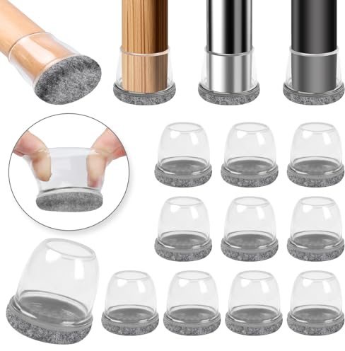 16 grigio protettori per pavimento in silicone per gambe della sedia con feltro avvolto, 20-28mm cappucci per gambe in gomma, coprigambe per sedie, nessun rumore nessun graffio (0,75-1)