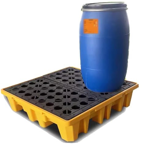 XPLKQXE Auffangpalette Für 1/2-Fass Mit Hoher Kapazität, Auffangplattform Für Auslauf Mit Ablauföffnung, Mit Gitter Stapelbare Modulare Wanne Industrielager(28.3x28.3x6.1in)
