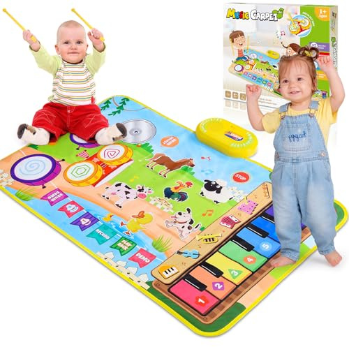 Dromlag Giochi Bambini 1 2 Anni, Tappeto Musicale 3 in 1 con 6 Strumenti E Registrazione Giochi Regalo Gioco Bambino Bambina 1 2 Anno, Giocattoli Regalo Bimbo Bimba 1-3 Anni Regali Compleanno Pasqua