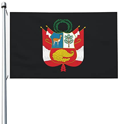Pavillon Armoiries Nationales Du Pérou Bannière Décorative Imperméable Drapeau Décoratif Résistants Aux Intempéries Drapeaux De Jardin Pour Carnaval La Maison Fête 152X90Cm