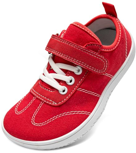 TIAROOTT Kinder Barfußschuhe Breite Atmungsaktiv rutschfest für Jungen Mädchen Leicht Traillaufschuhe Freizeit mit Klettverschluss Minimalistische Sommer Sneaker Komfortable,Rot,Gr.30