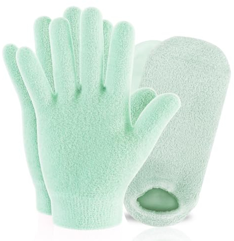 Moisturizing Gel Gloves & Socks Set - Heal Eczema Cracked Dry Skin for Repair Hands Feet Treatment - Overnight Bedtime Home Spa (Green)