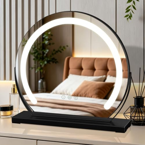 TYhogar Sminkspegel med belysning sminkspegel med ljus 3 färgtemperatur justerbar 360° rotation 40 x 40 cm 9 W beröringskontroll plug-in sminkspegel för hemmet svart