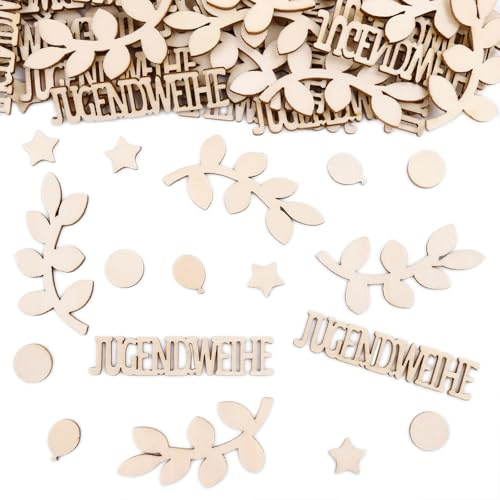 GoldRock Holz Jugendweihe Deko Konfetti Groß 1,5-6,9cm, Deko Jugendweihe Junge Mädchen,100 Stück Eukalyptus Streudeko Tischdeko Jugendweihe Geschenke,Konfirmation Jugendfeier Konfetti Tisch Dekoration
