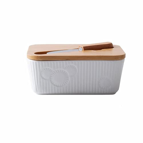 Mantequera de cerámica de Estilo nórdico Mantequera de cerámica con Tapa Cuchillo para Mantequilla Bandeja pequeña de cerámica Mantequera Juego de recipientes p