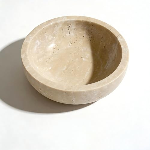 SIRIZEN-DIVING Piccola ciotola decorativa in marmo travertino, 15 cm, ciotola rotonda in pietra naturale per decorazione domestica, frutta, noci, vassoio per gioielli, tavolini, centrotavola, sapone