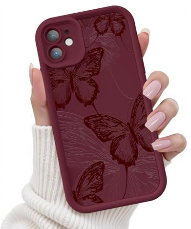 FUXICASE for iPhone 11 Case, Creative Butterfly Pattern Design for Girl Women, Soft Silicone Shockproof Anti-Scratch Protection Phone Cover for iPhone 11 (Burgundy Red Butterfly)